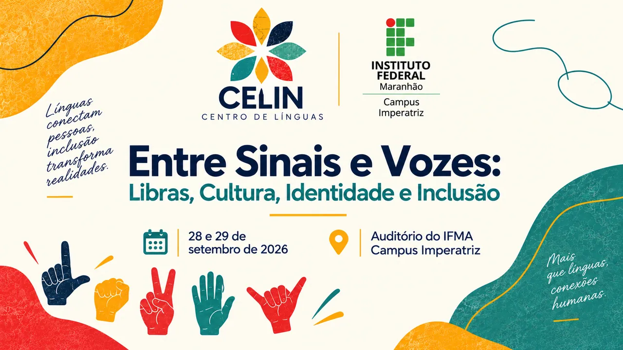 Arte do evento Entre Sinais e Vozes: Libras, cultura, identidade e inclusão